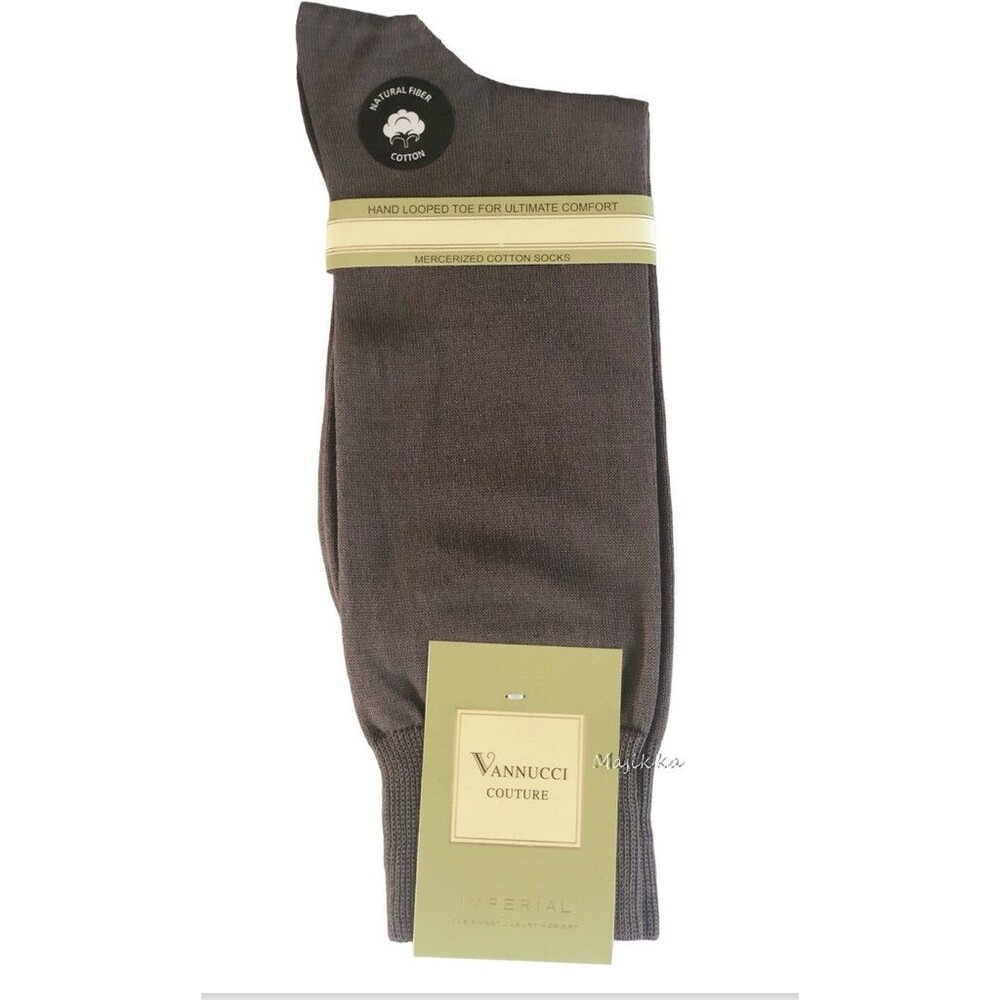 Vannucci Expresso Mens Dress Socks Solid Medium Brown Cotton Blend Sz 10-13